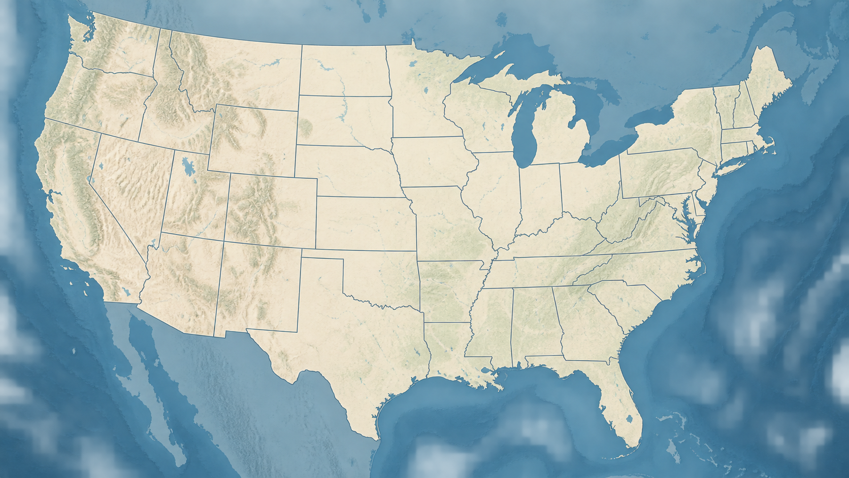 Light geographic map of the contiguous United States